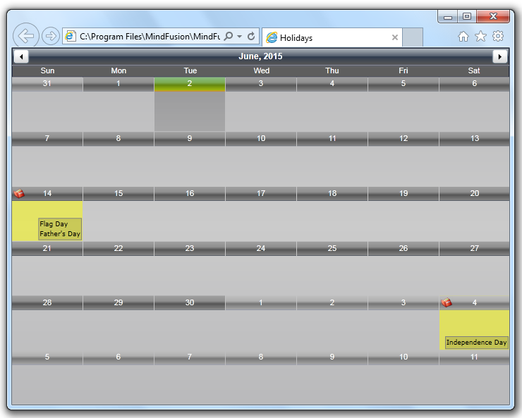 MindFusion Scheduler for Silverlight: Holiday Providers