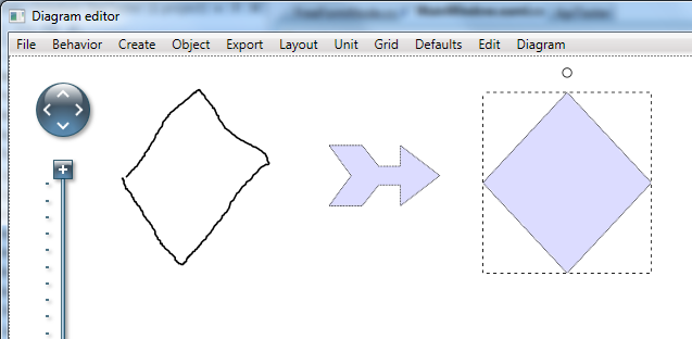 Free form nodes allow the user to draw diagram shapes with the mouse of the finger