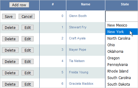 CRUD Operations in a JavaScript Grid