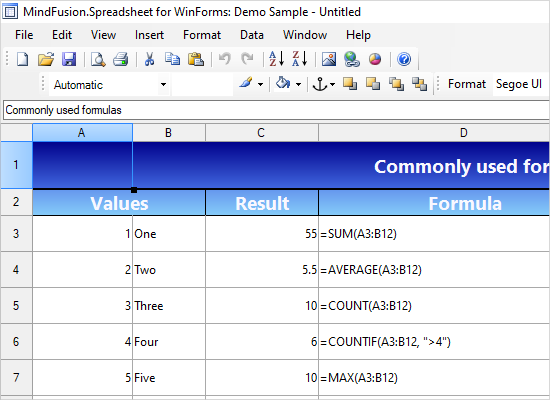 WinForms Spreadsheet Control: Demo Program