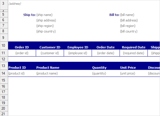 WinForms Spreadsheet: Invoice Template