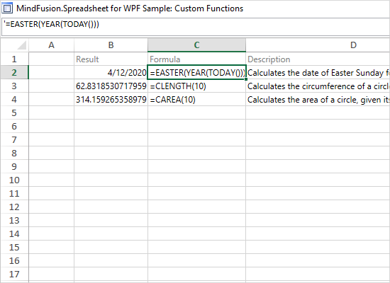 Custom Functions in the WPF Spreadsheet Control
